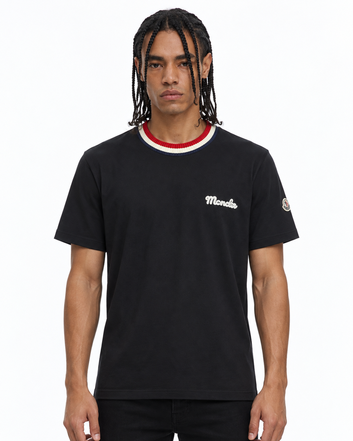 MNCLR Striped Stretch-Knit Trimmed Logo-Appliquéd Cotton-Jersey T-Shirt - Black