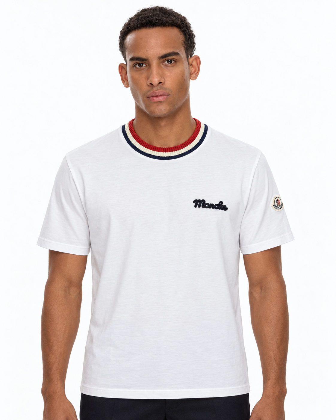 MNCLR Striped Stretch-Knit Trimmed Logo-Appliquéd Cotton-Jersey T-Shirt - White
