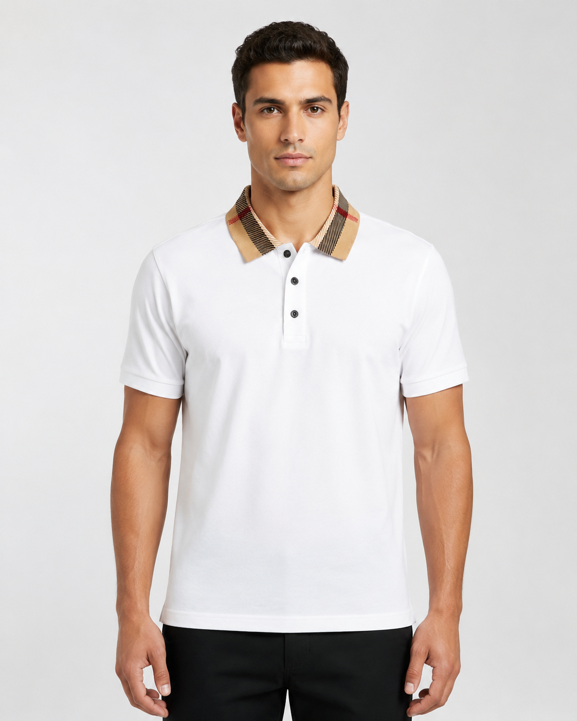 BBR Check Collar Cotton Polo Shirt - White