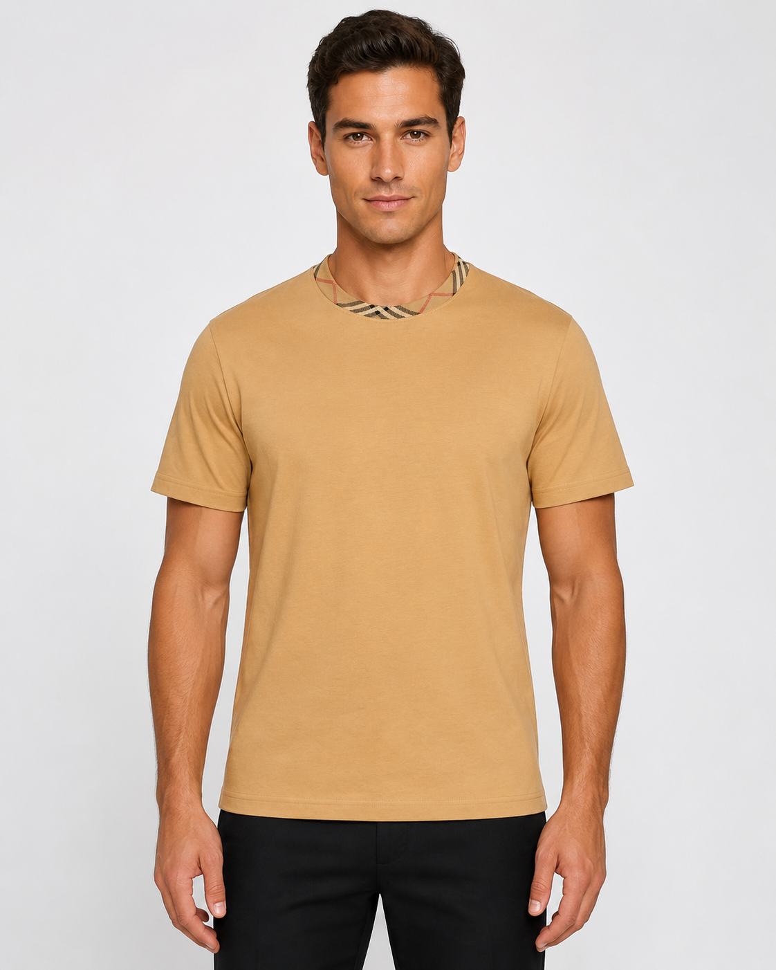 BBR Check Trim Cotton T-Shirt - Flax