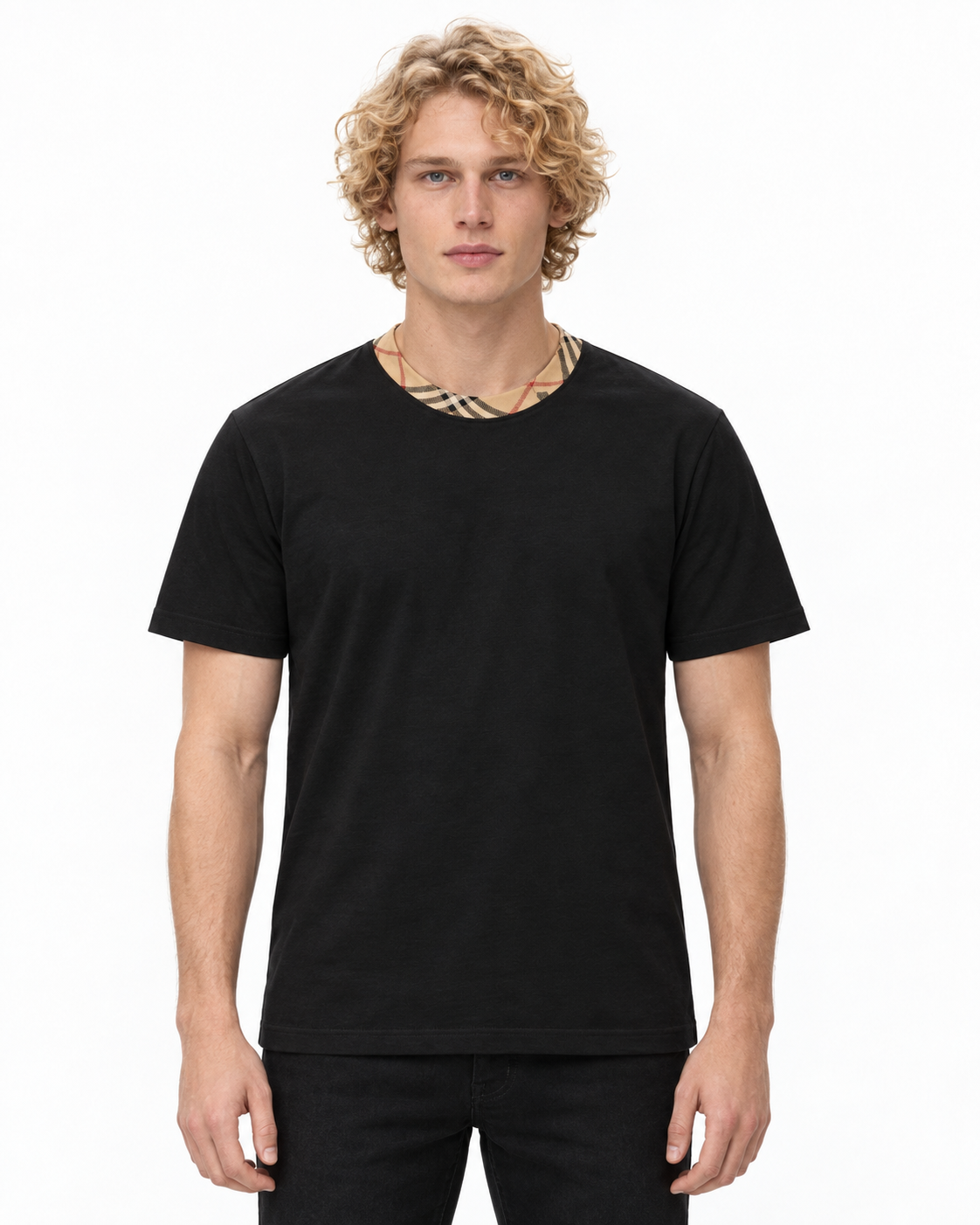 BBR Check Trim Cotton T-Shirt - Black