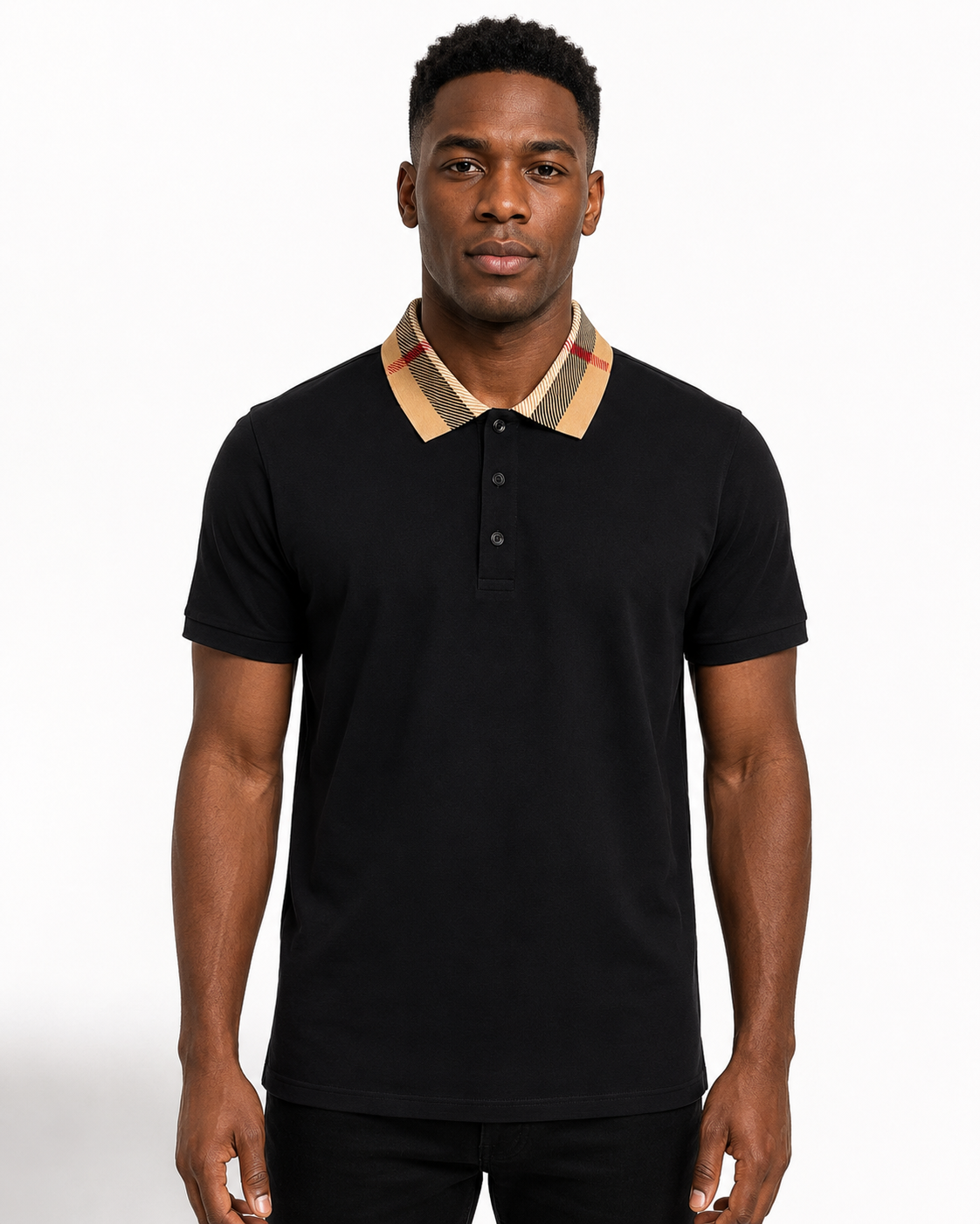 BBR Check Collar Cotton Polo Shirt - Black