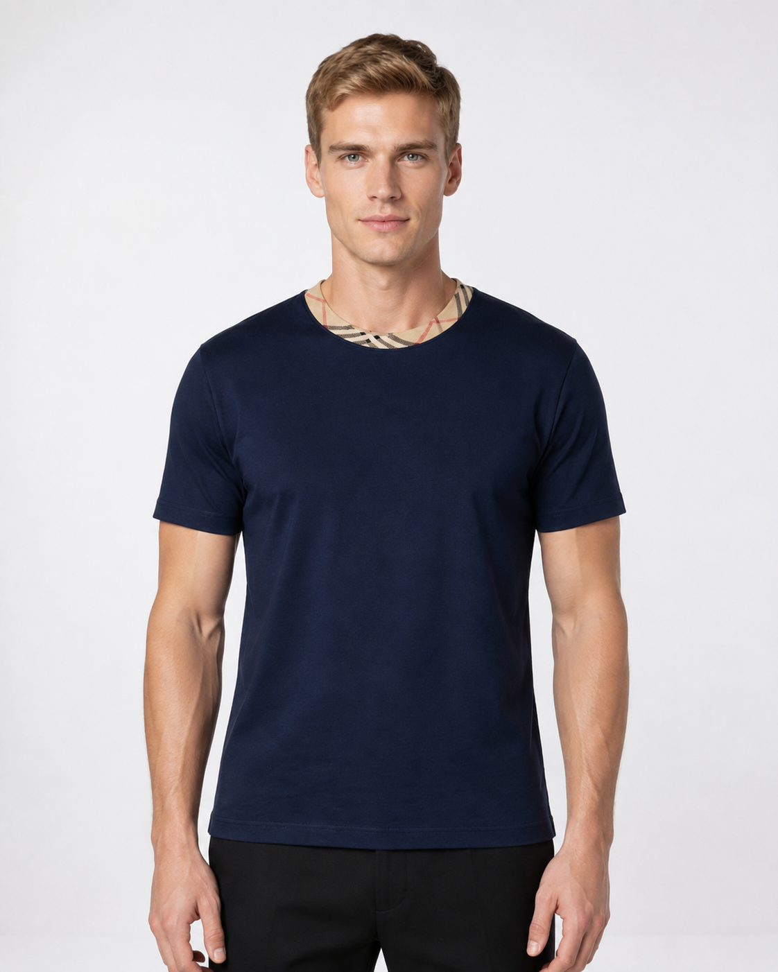 BBR Check Trim Cotton T-Shirt - Dark Blue